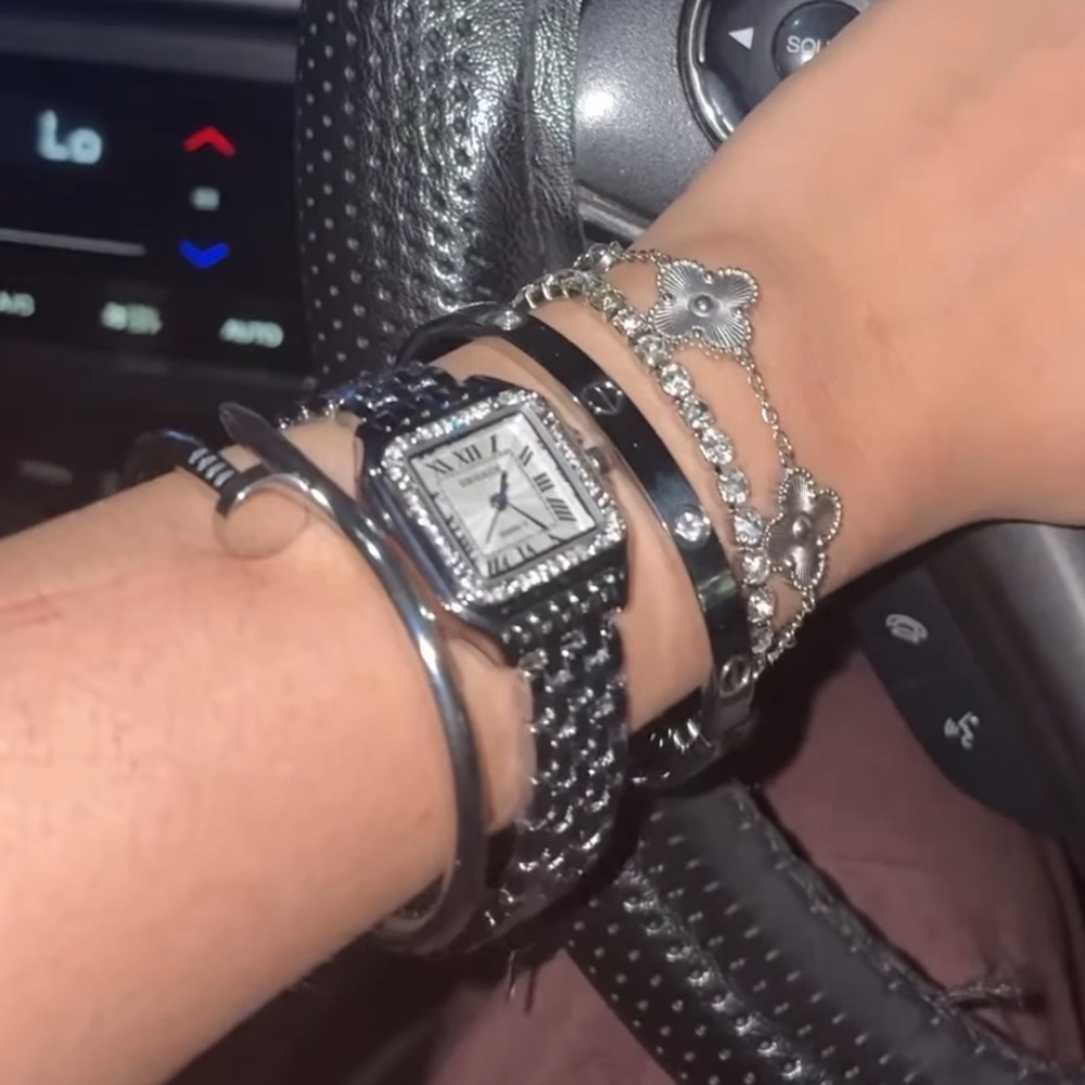 brand new Women Silver tone Stainless steel Rhinestone Bezel Square Watch - Picture 7 of 12